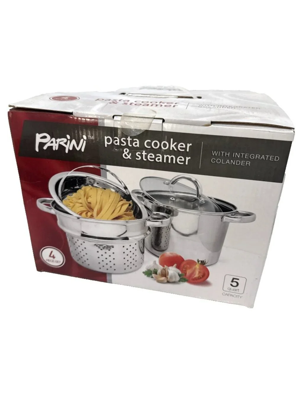 Parini Pasta Cooker & Steamer Integrated Colander 5 Qt 4 Pc Set Brand New In Box
